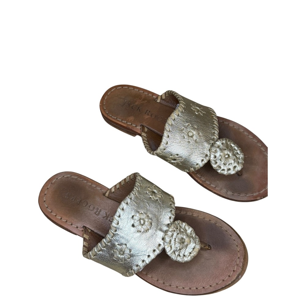 Jack Rogers Gold Thong Sandals Kids Whipstitch Metallic Leather GUC 11